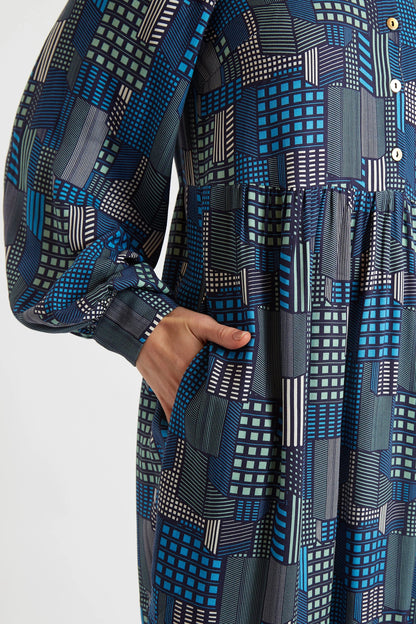 Melly Geo City Print Mini Shirt Dress - Bascora
