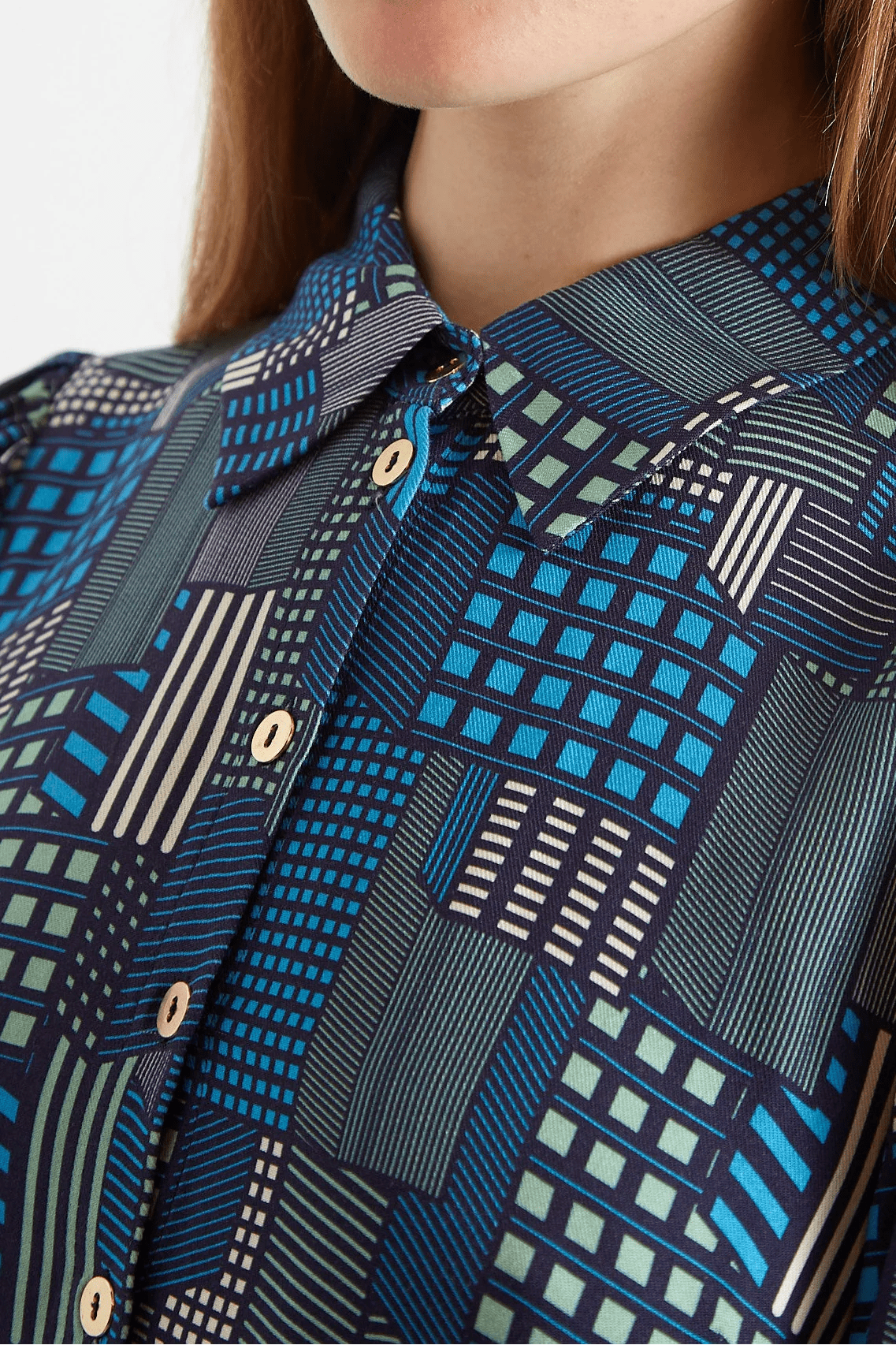 Melly Geo City Print Mini Shirt Dress - Bascora