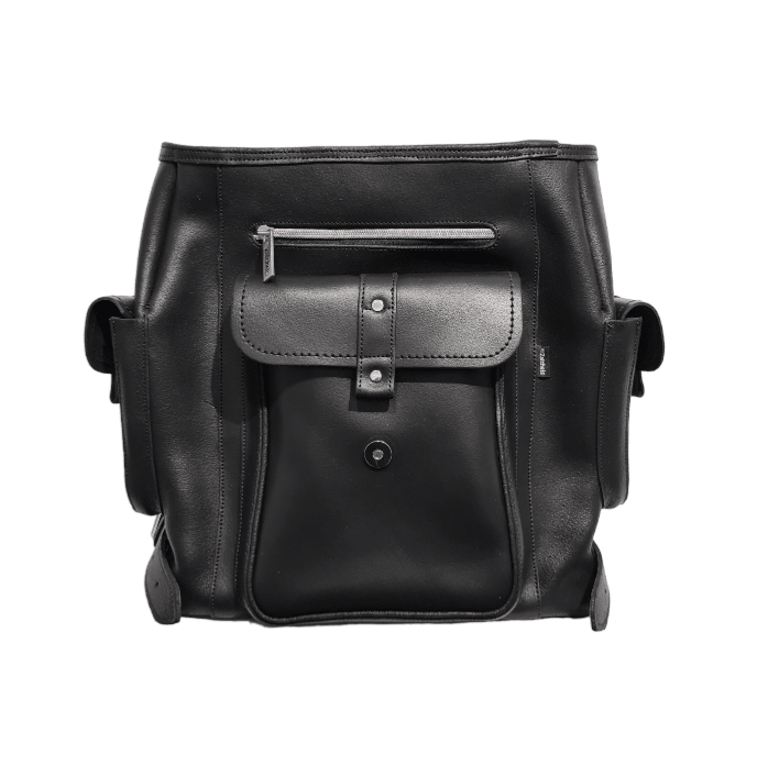 Men's Leather Tannery Backpack - Black - Bascora