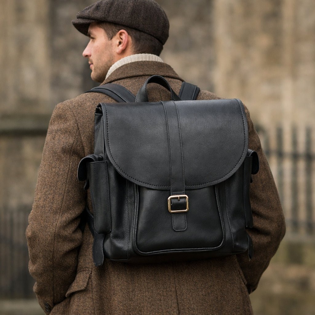 Men's Leather Tannery Backpack - Black - Bascora