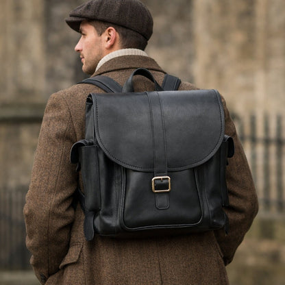 Men's Leather Tannery Backpack - Black - Bascora