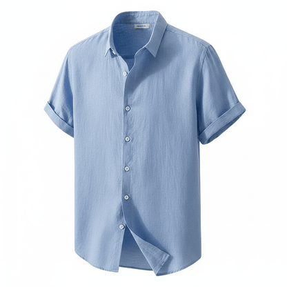 Men's Retro Short-Sleeve Linen Shirt - Bascora