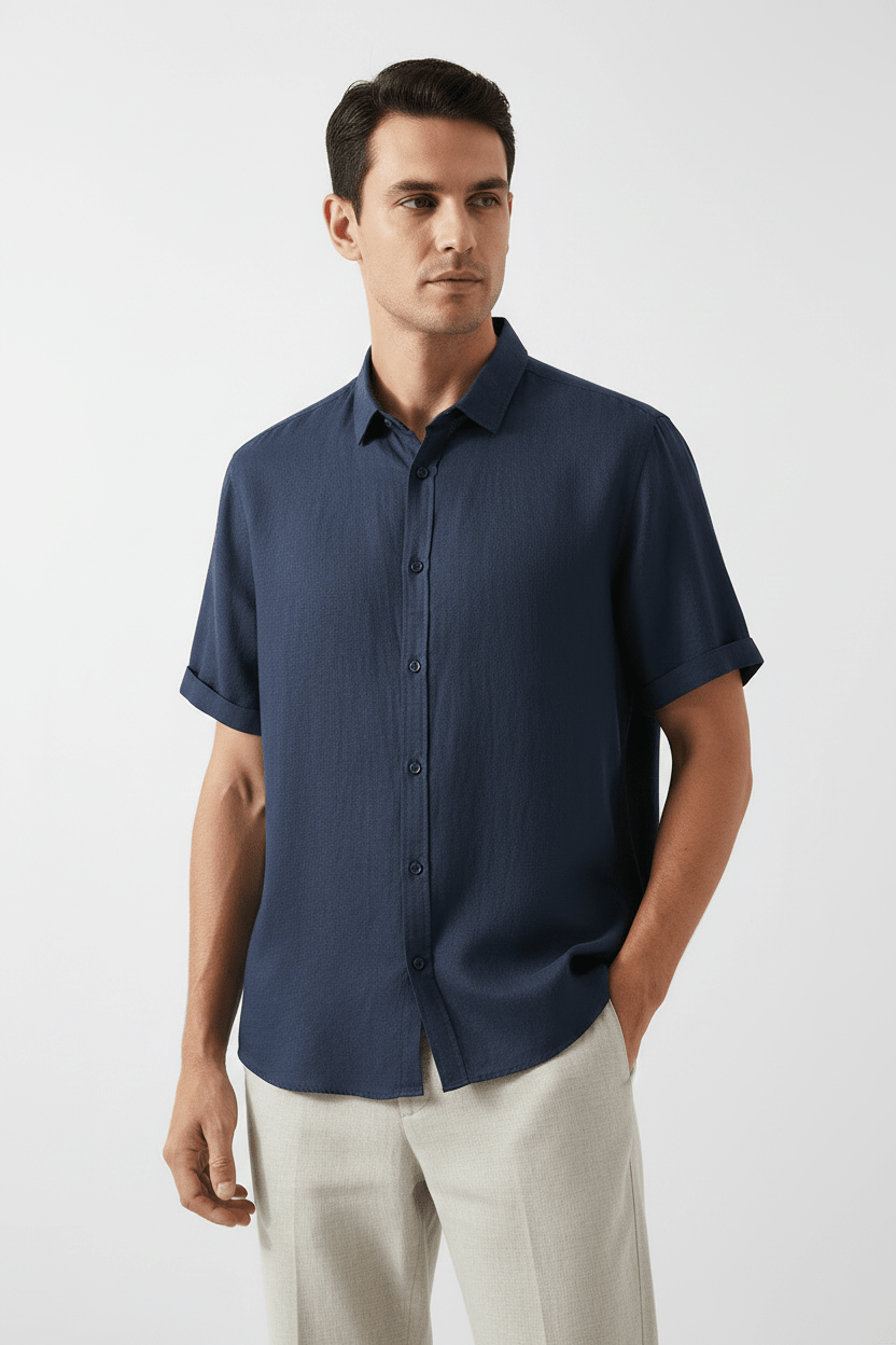 Men's Retro Short-Sleeve Linen Shirt - Bascora