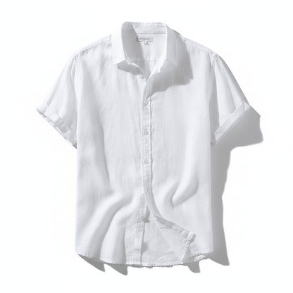 Men's Retro Short-Sleeve Linen Shirt - Bascora