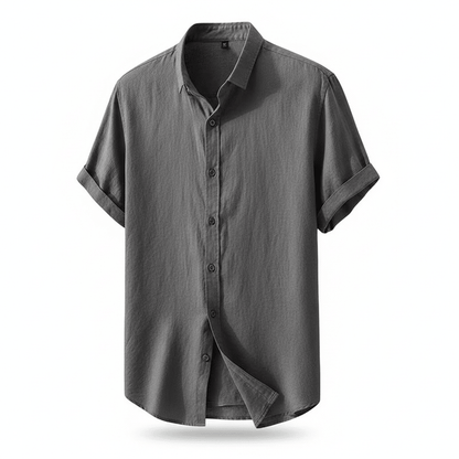 Men's Retro Short-Sleeve Linen Shirt - Bascora