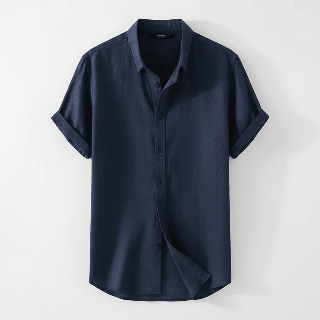 Men's Retro Short-Sleeve Linen Shirt - Bascora