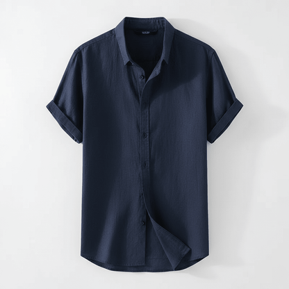 Men's Retro Short-Sleeve Linen Shirt - Bascora