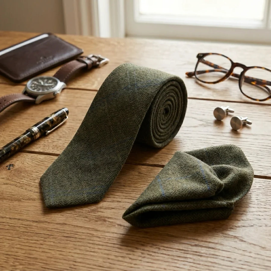 Men's Wool Blend Herringbone Plaid Tweed Tie by TruClothing