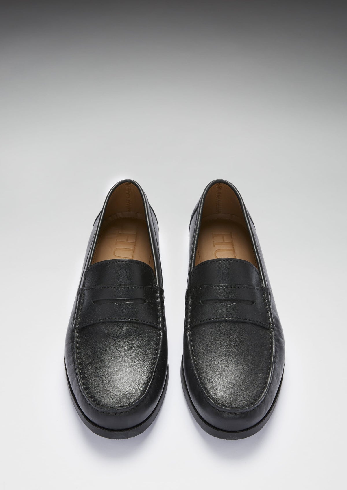 Hugs & Co. Black Italian Leather Boat Loafers with Rubber Sole for Men