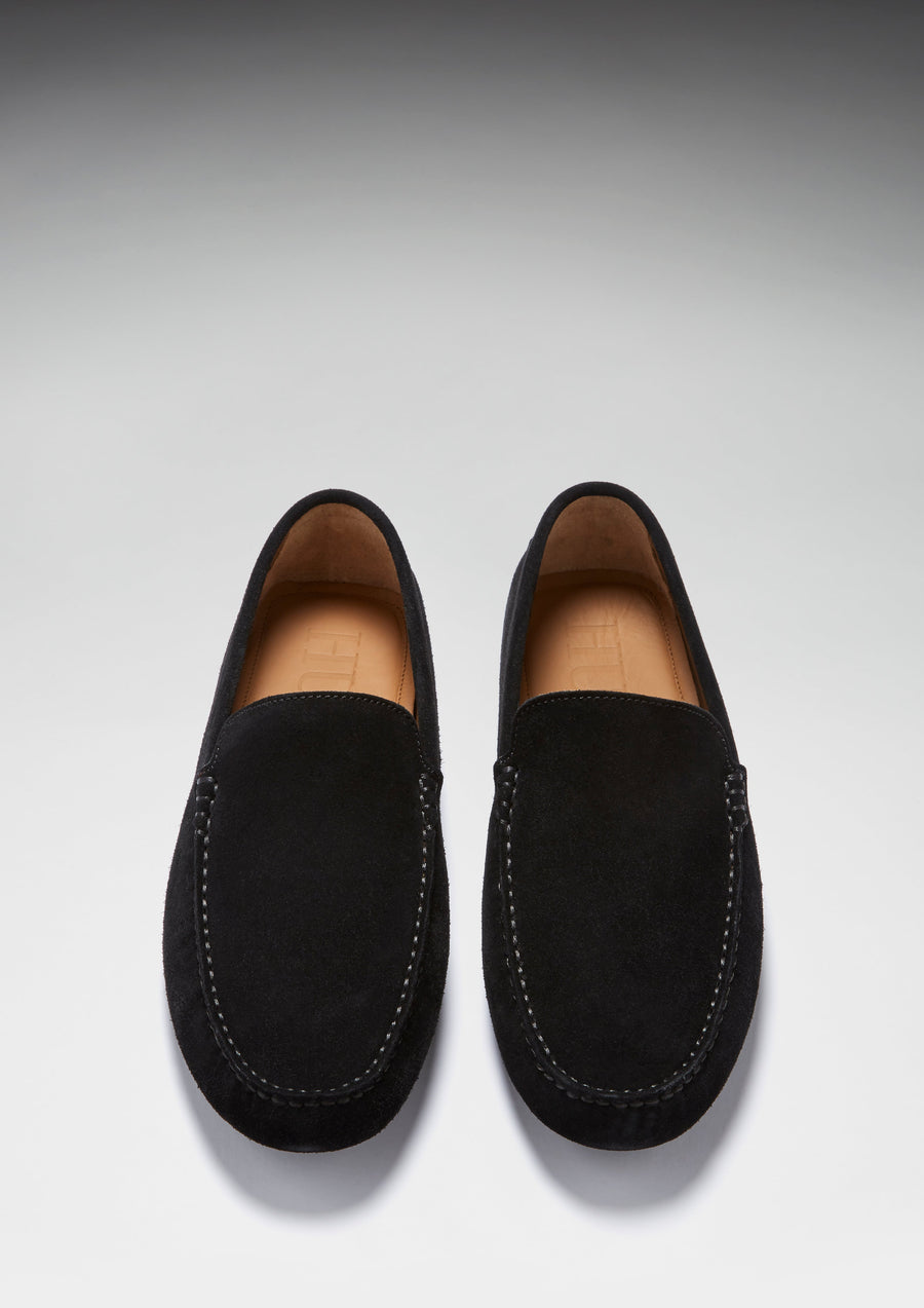 Hugs & Co. Black Italian Suede Contemporary Driving Loafers for Men