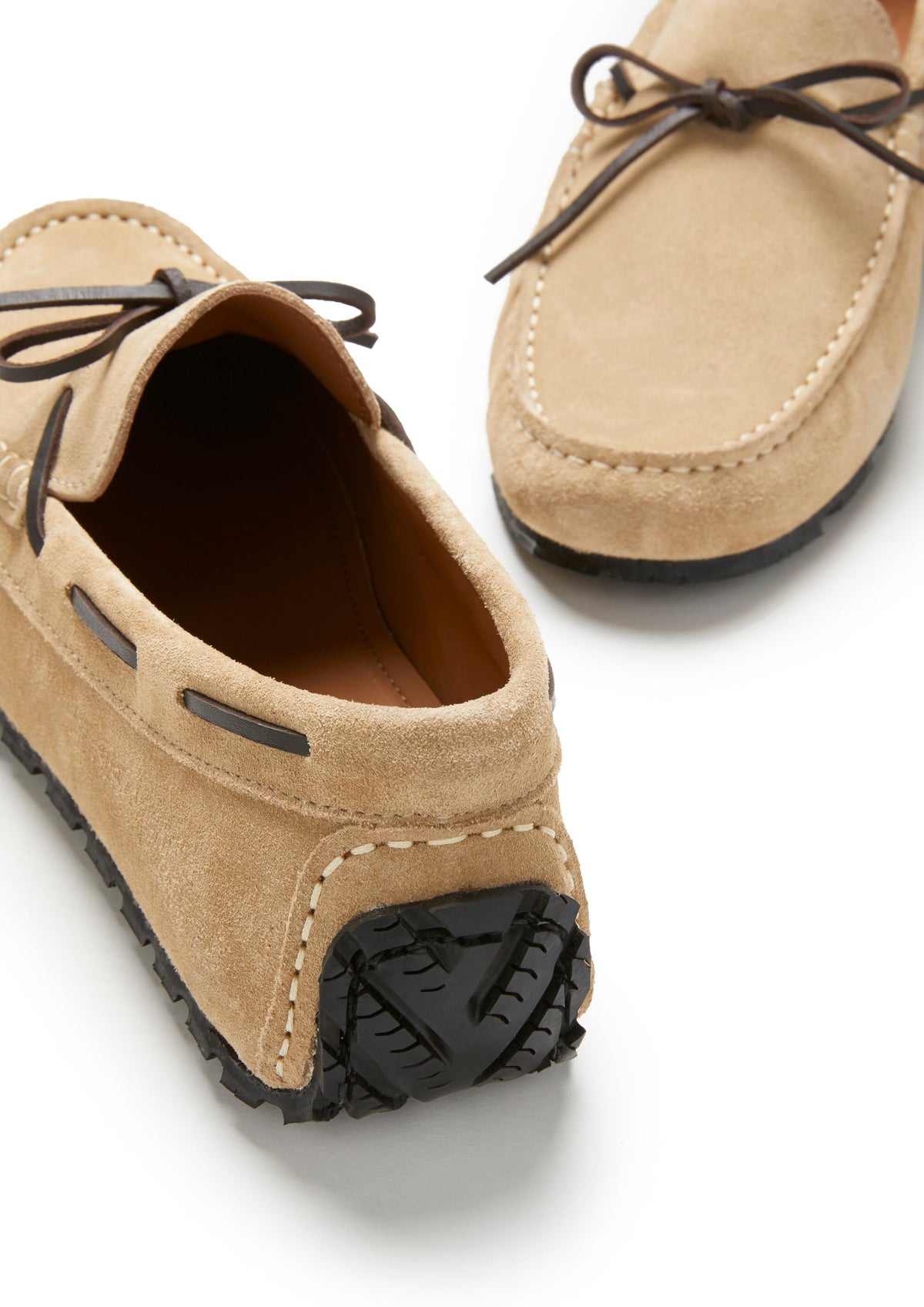Hugs & Co. TS1 Taupe Suede Laced Driving Loafers with Upcycled Tyre Sole