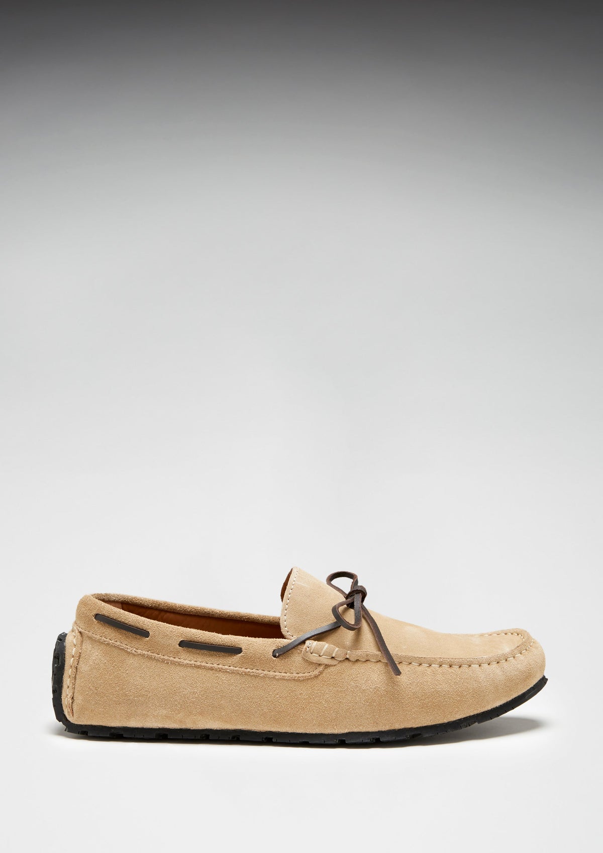Hugs & Co. TS1 Taupe Suede Laced Driving Loafers with Upcycled Tyre Sole