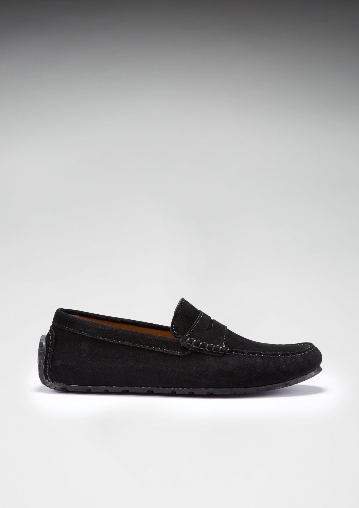 Hugs & Co. TS1 Black Suede Penny Driving Loafers with Upcycled Tyre Sole
