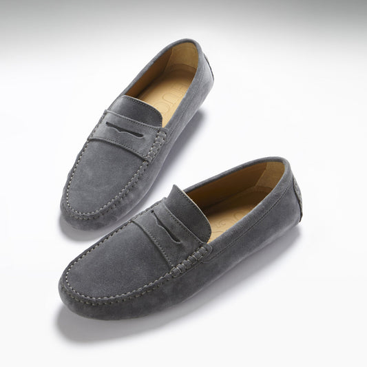 Hugs & Co. Men's Slate Grey Suede Penny Driving Loafers