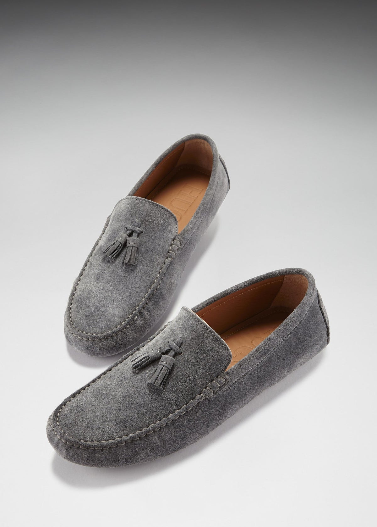 Hugs & Co. Slate Grey Suede Tasselled Driving Loafers for Men