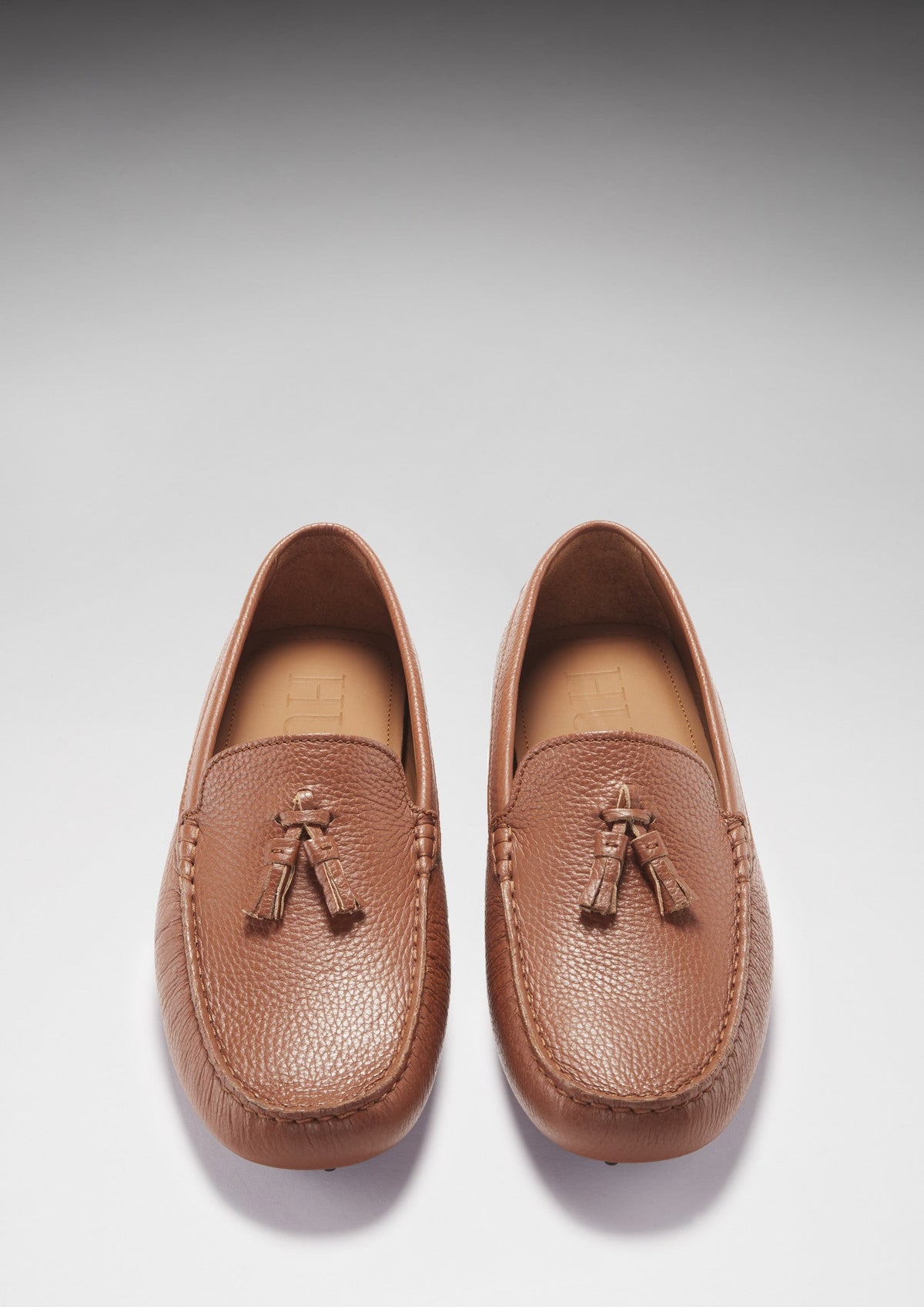 Hugs & Co. Tan Grain Leather Tasselled Driving Loafers for Men
