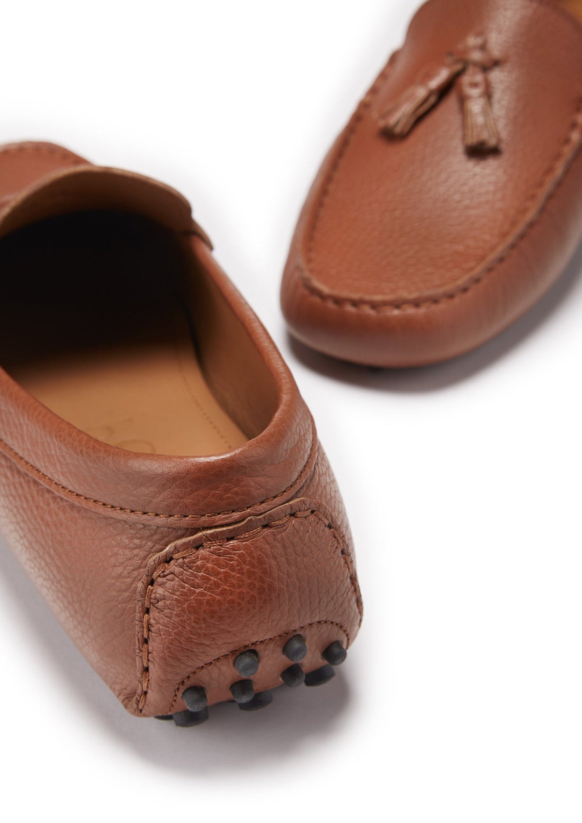 Hugs & Co. Tan Grain Leather Tasselled Driving Loafers for Men