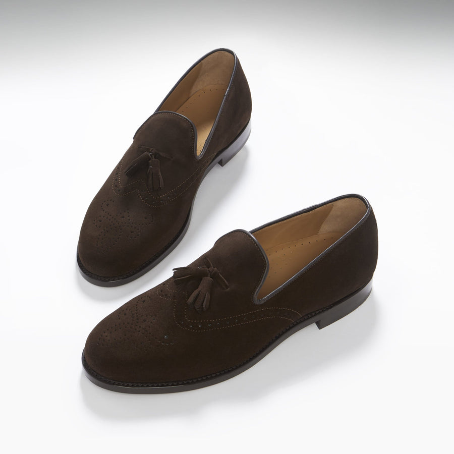 Hugs & Co. Brown Suede Tasselled Brogues with Goodyear Welted Leather Sole for Men