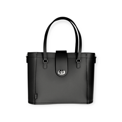 Leather Mini Twist Lock Shopper Bag – Black
