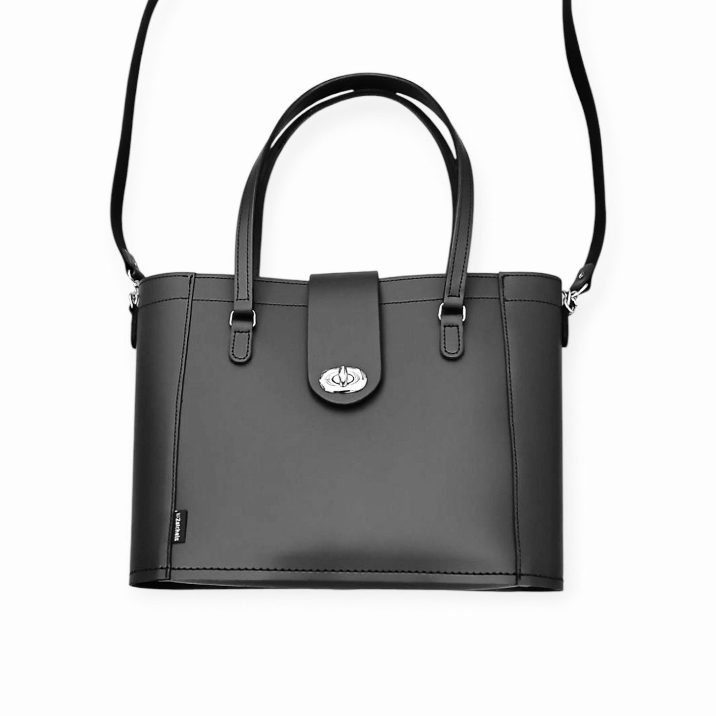 Leather Mini Twist Lock Shopper Bag – Black