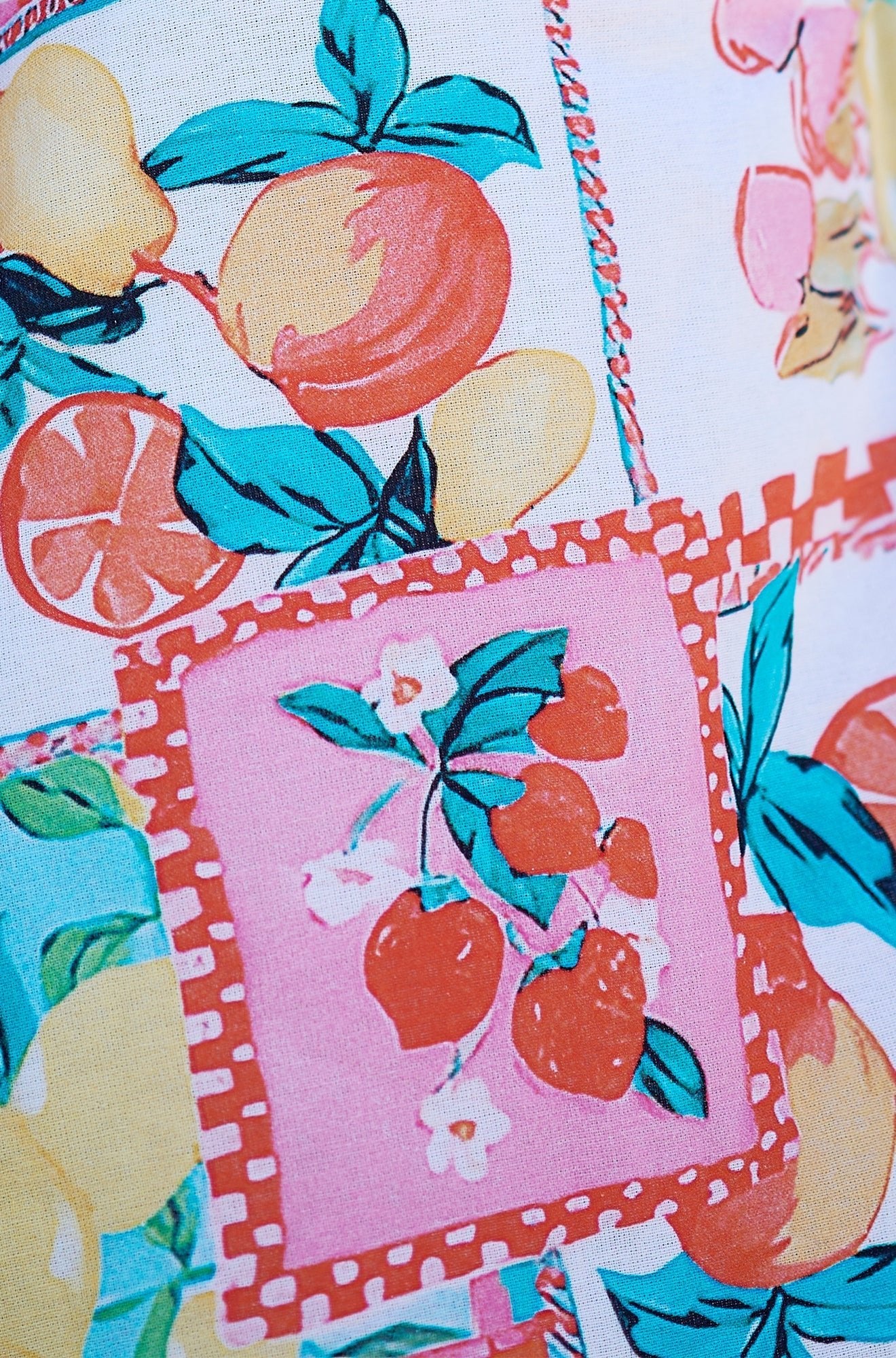 Multicolour Fruit Print Midi Sun Dress Ruched Back - Bascora