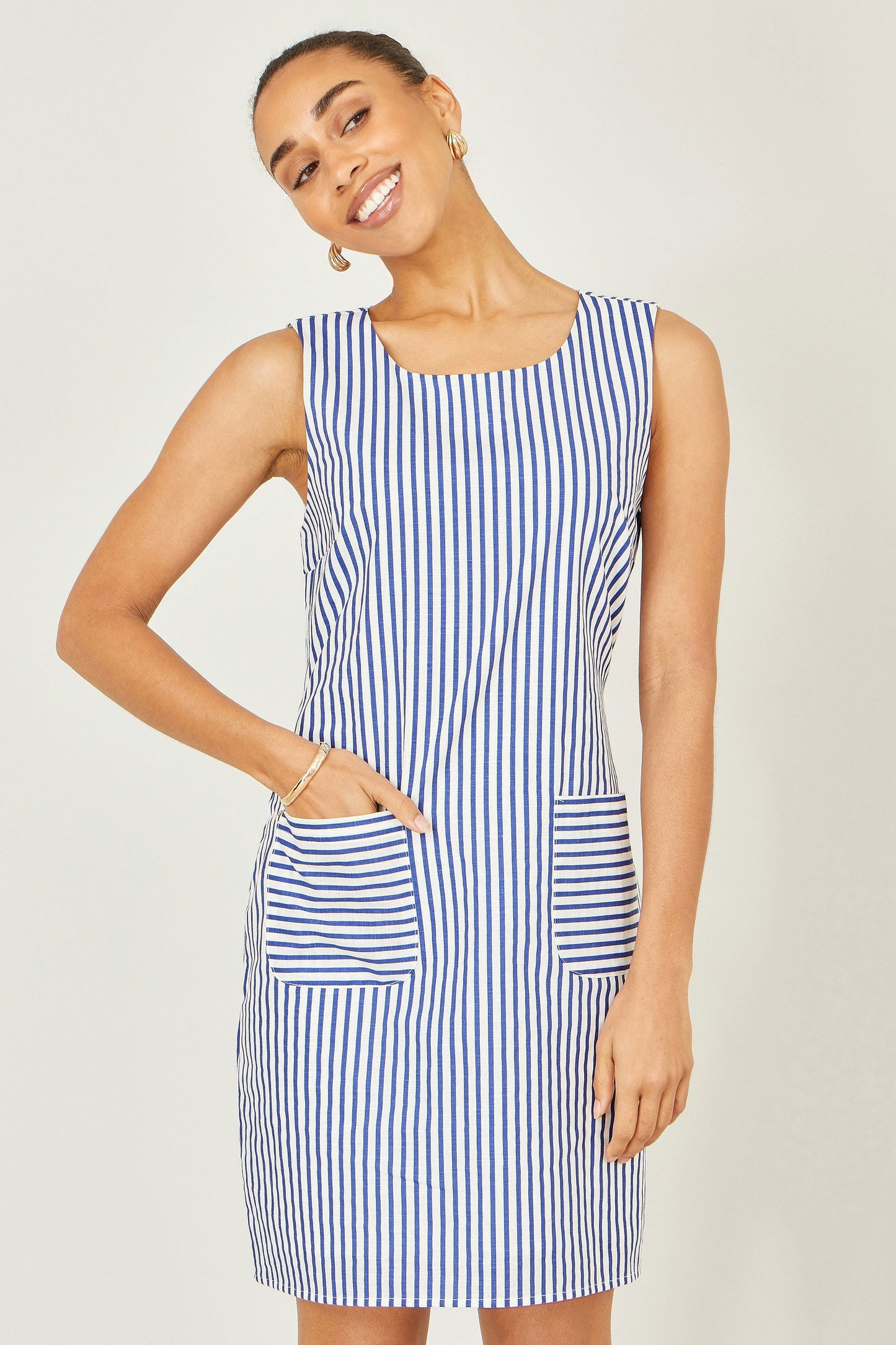 Navy Stripe Cotton Shift Dress - Bascora