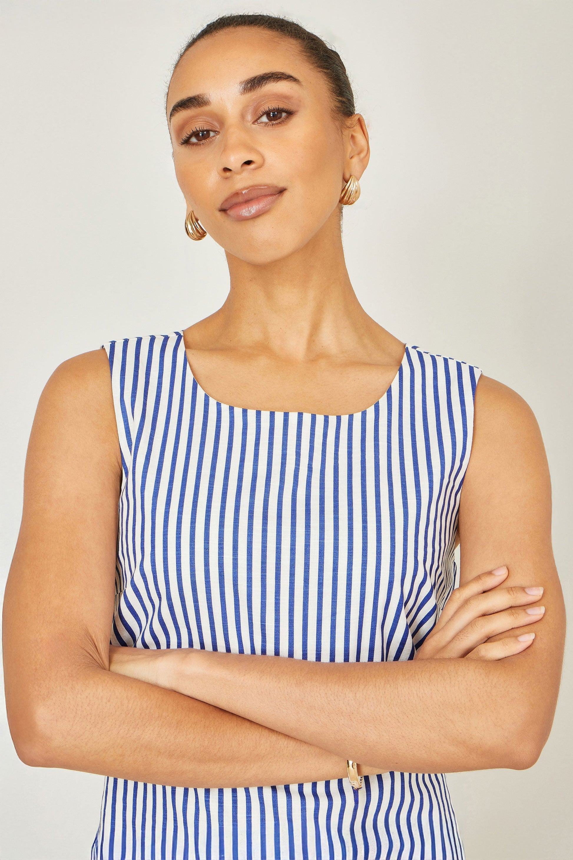 Navy Stripe Cotton Shift Dress - Bascora