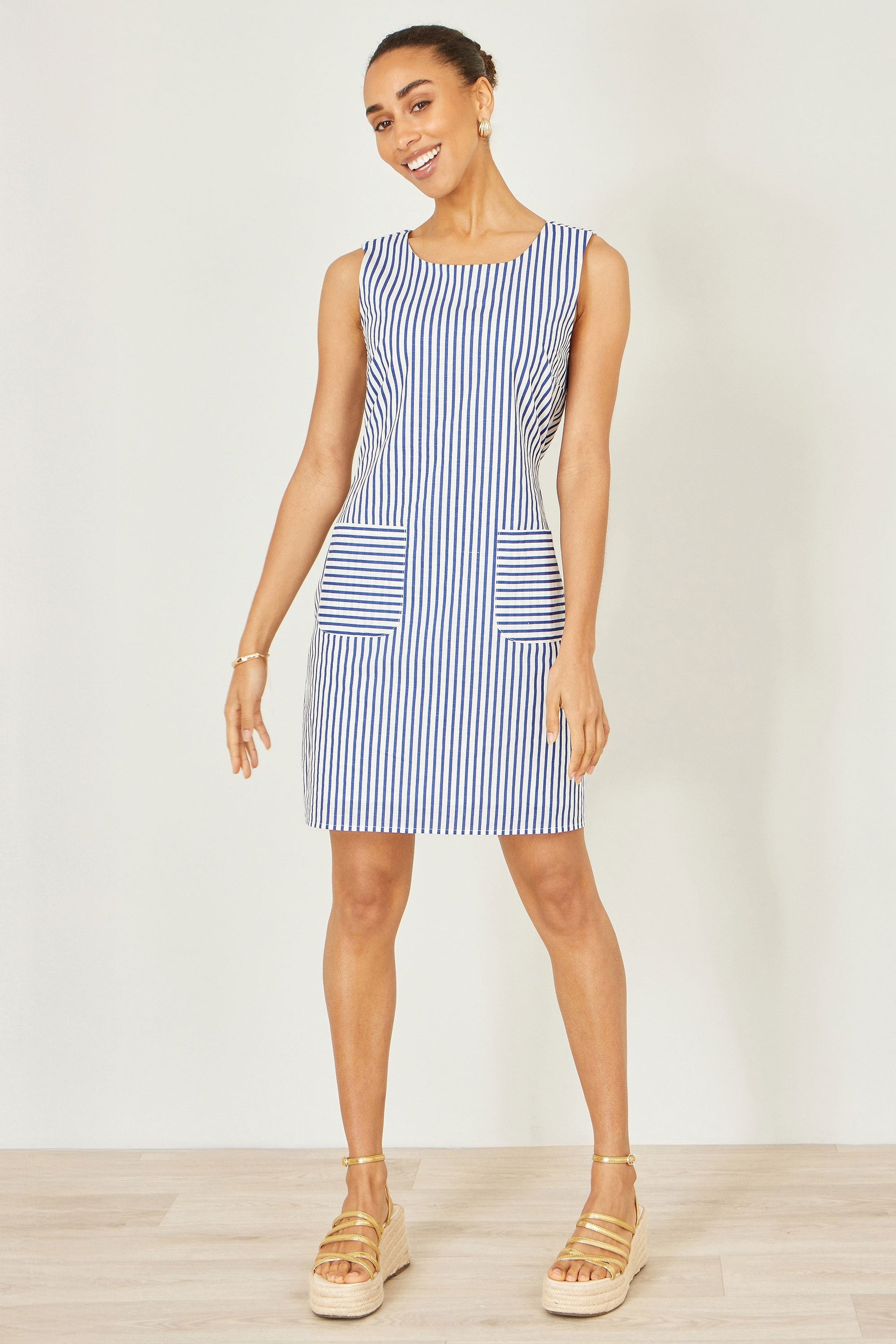 Navy Stripe Cotton Shift Dress - Bascora