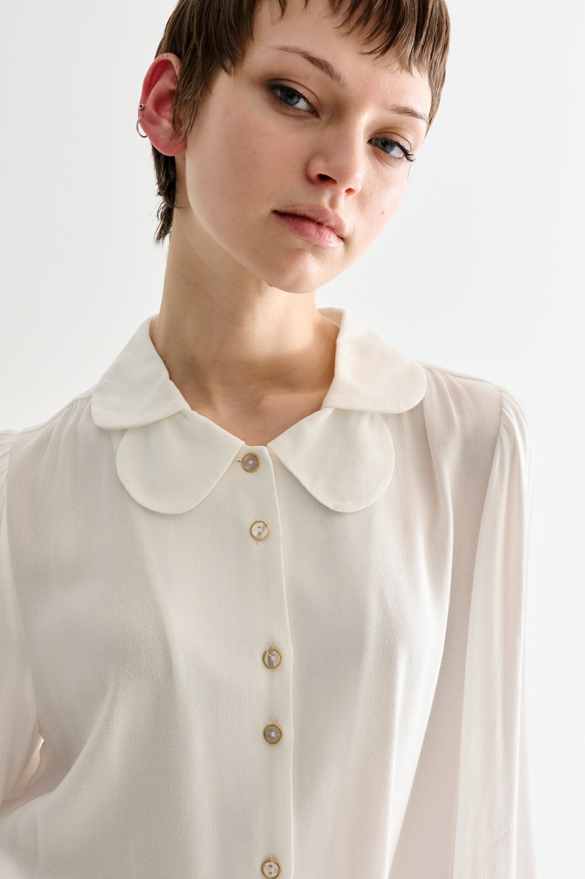 Octavia Moss Crepe Overlap Collar Shirt - Off White - Bascora