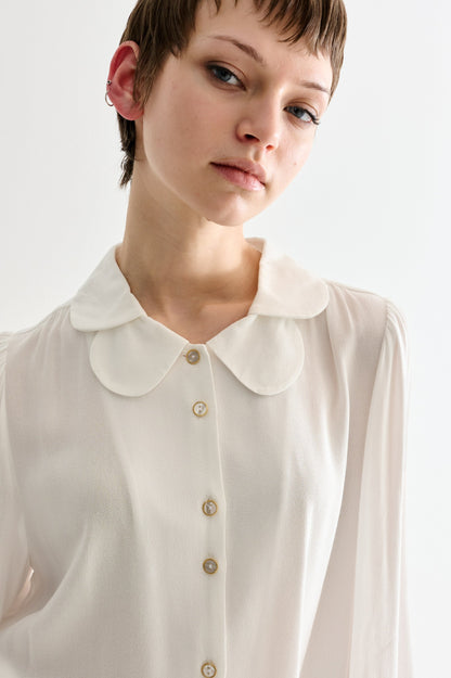 Octavia Moss Crepe Overlap Collar Shirt - Off White - Bascora