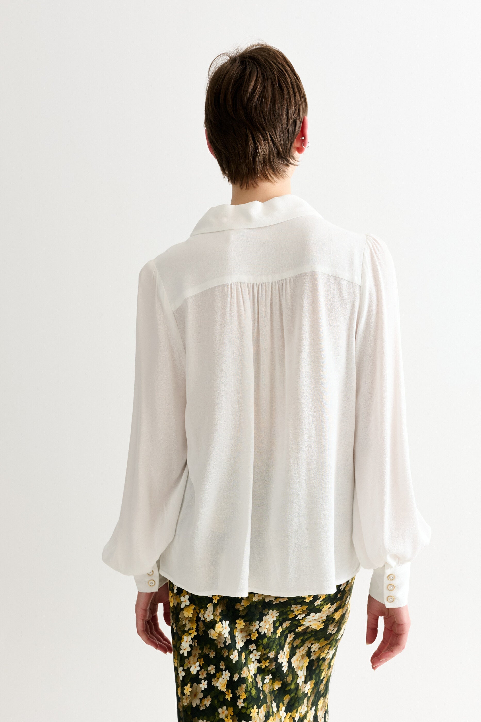 Octavia Moss Crepe Overlap Collar Shirt - Off White - Bascora