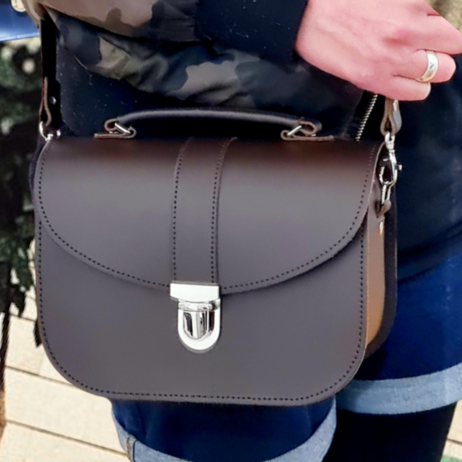 Olympia Handmade Leather Bag - Dark Brown - Bascora