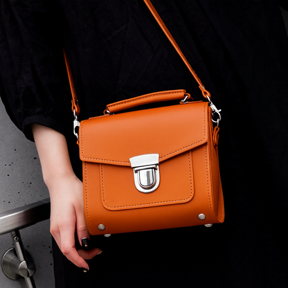 Handmade Leather Sugarcube Handbag – Orange