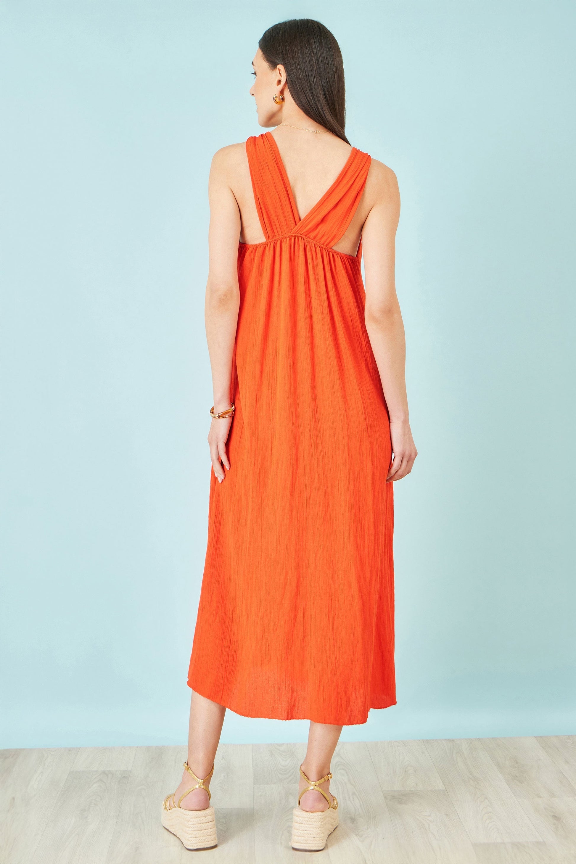Orange Viscose Maxi Beach Dress - Bascora