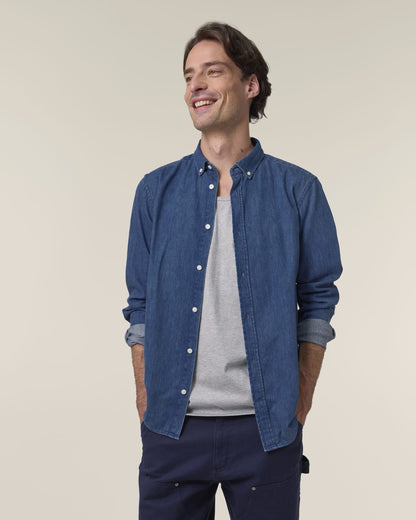 Organic Cotton Long Sleeve Denim Shirt: Mens - Bascora