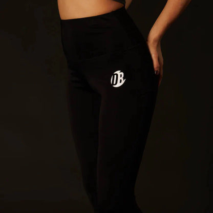 Black pants with a logo on a black background