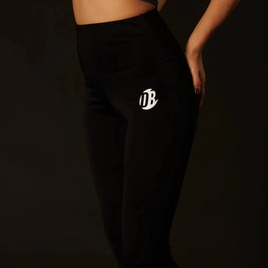 Black pants with a logo on a black background