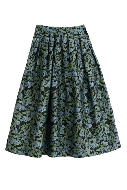 Pasadena Blossom Jacquard Midi Skirt - Black - Bascora
