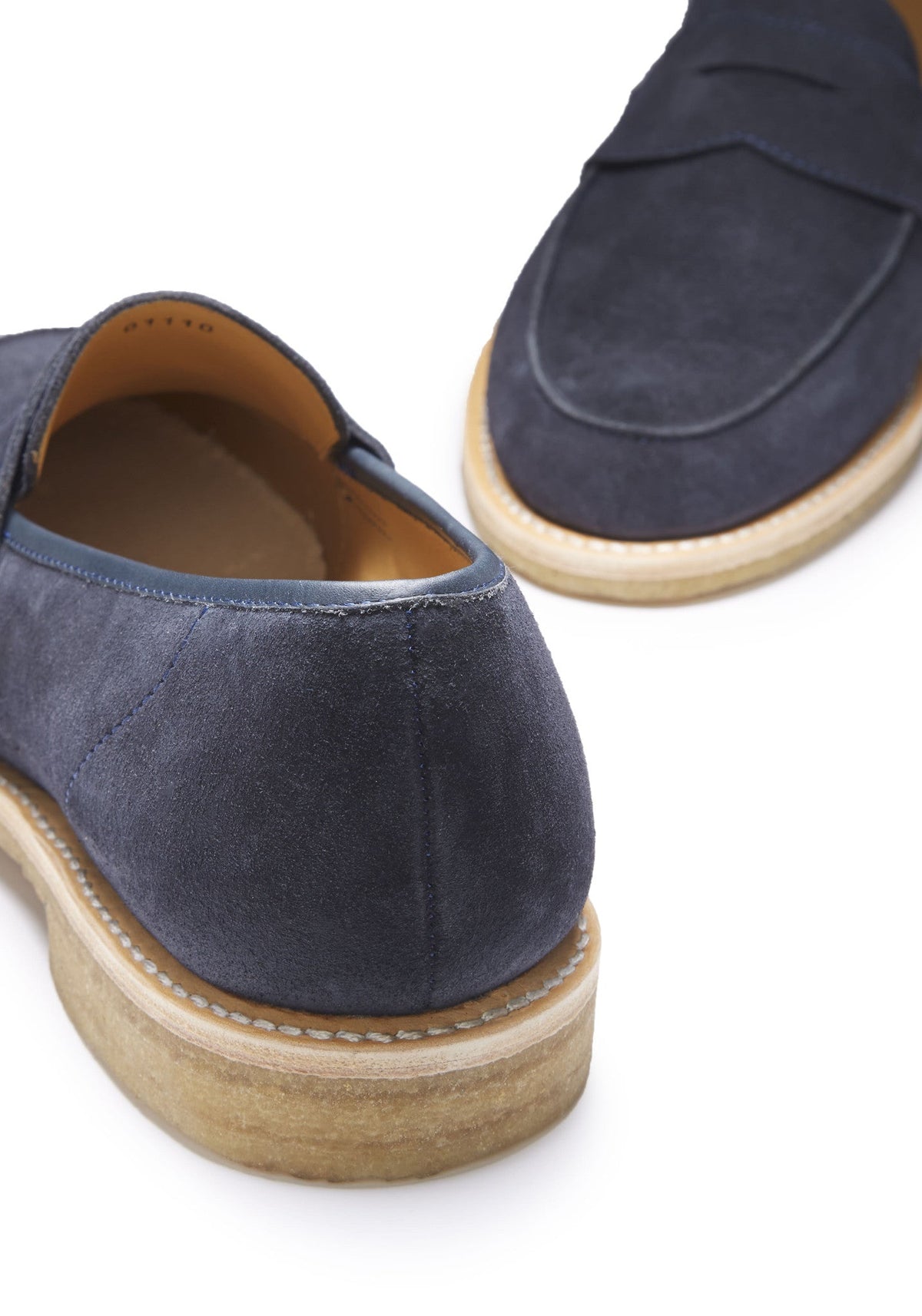 Hugs & Co. Blue Suede Loafers with Goodyear Welted Crepe Rubber Sole for Men