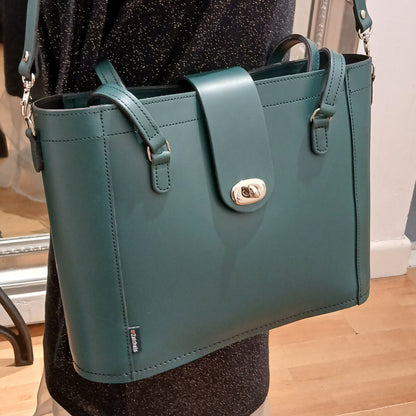 Leather Mini Twist Lock Shopper Bag – Pine