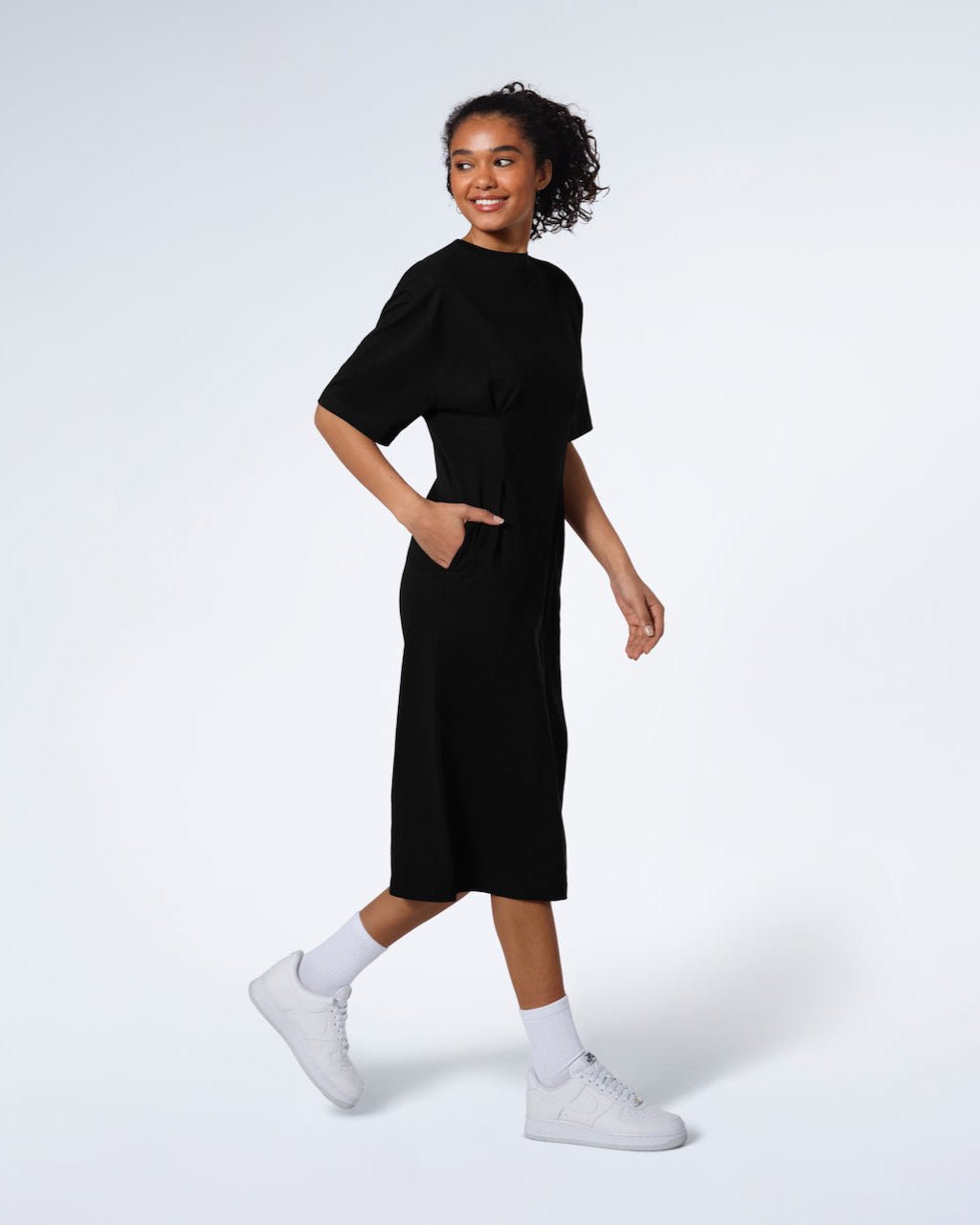 Pleated Waist Organic T-Shirt Dress - Bascora