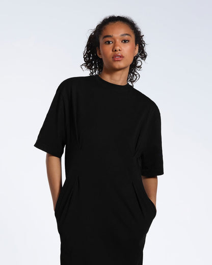 Pleated Waist Organic T-Shirt Dress - Bascora