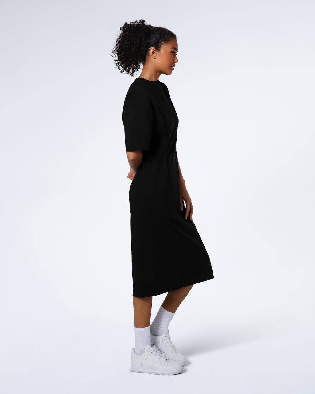 Pleated Waist Organic T-Shirt Dress - Bascora