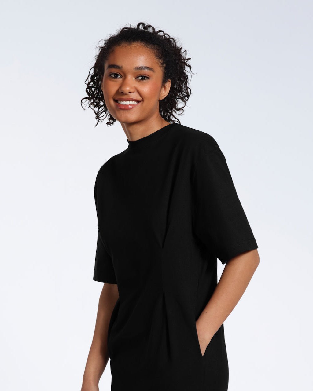 Pleated Waist Organic T-Shirt Dress - Bascora