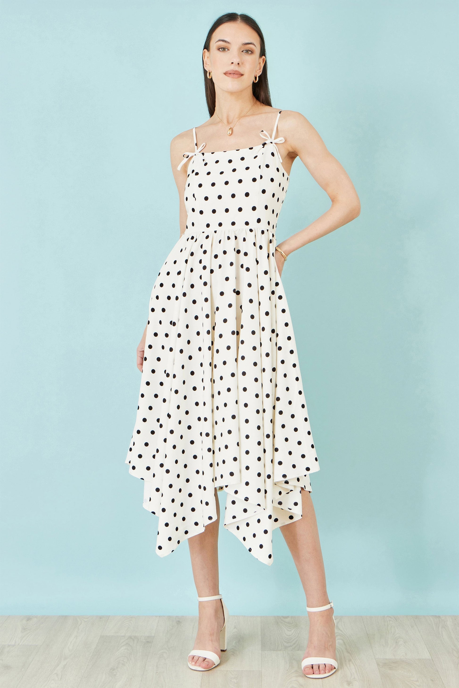Polka Dot Hankerchief Hem Dress - Bascora