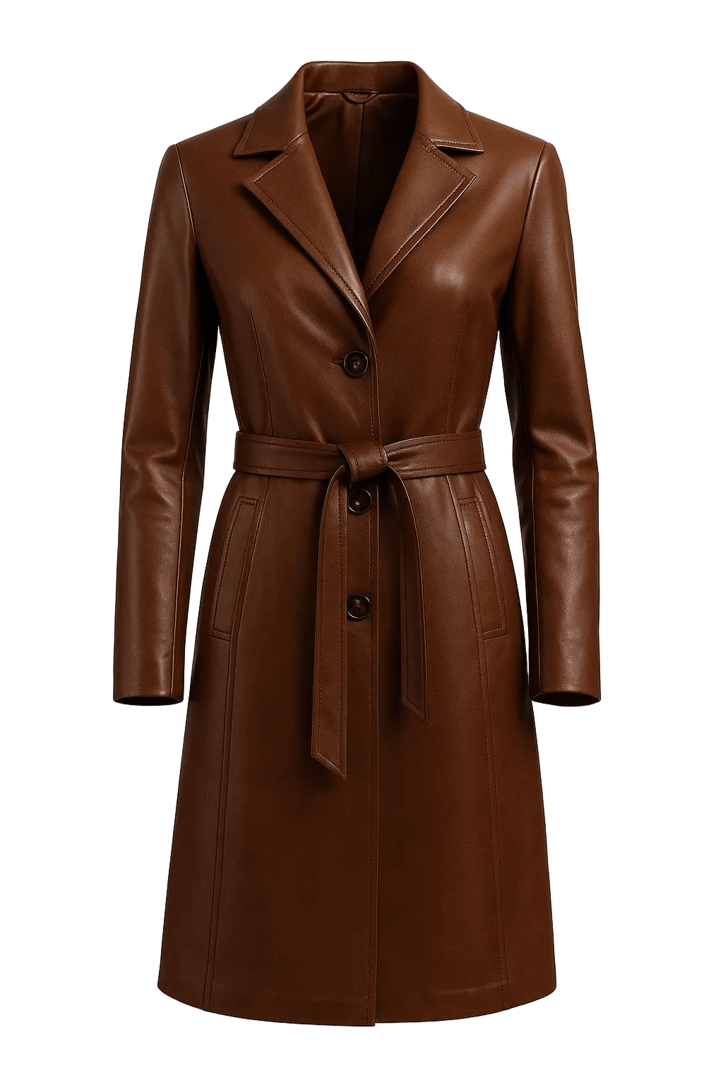 Prestige Tannery Brown Leather Trench Coat - Bascora