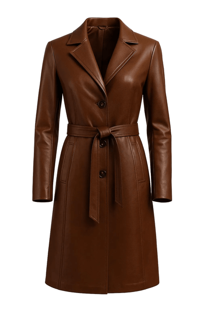 Prestige Tannery Brown Leather Trench Coat - Bascora