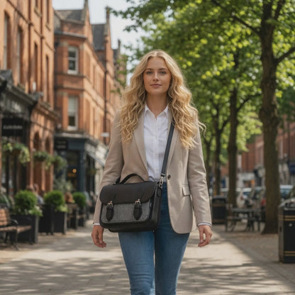 Midi Tannery & Tweed Satchel - Black