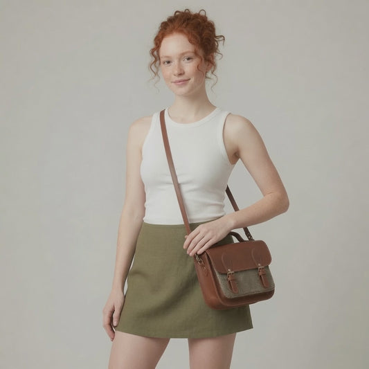 Midi Tannery & Tweed Satchel - Tan