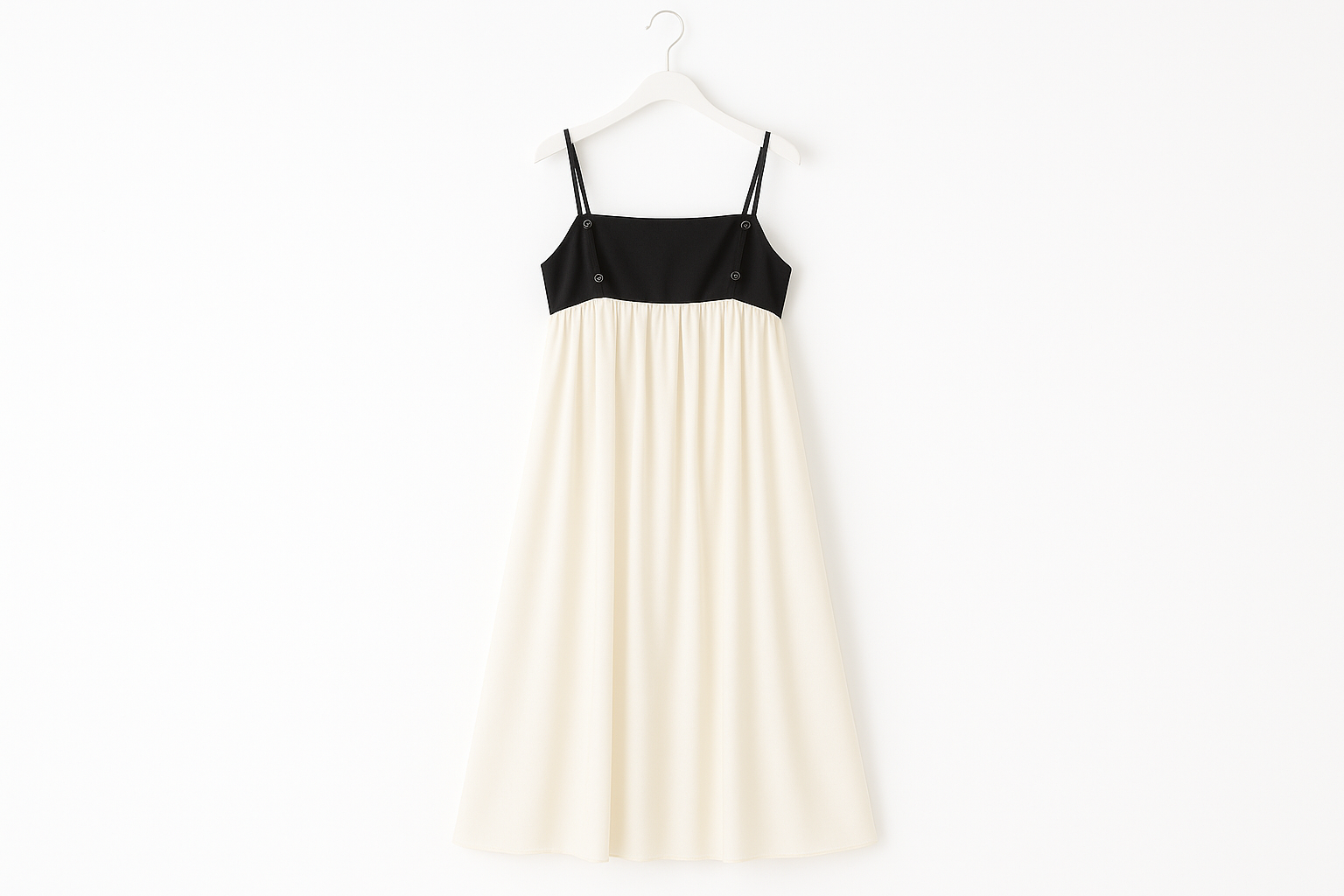 Professional product image of contrast sling dress on hanger